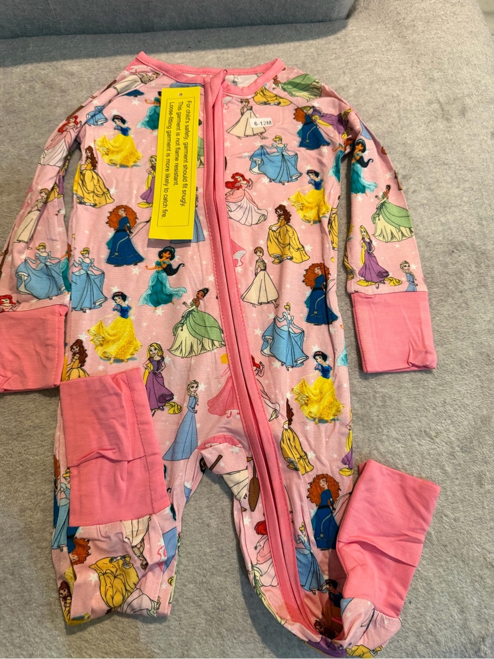 Girls Pink Disney Princess One-Piece Footed Pajamas